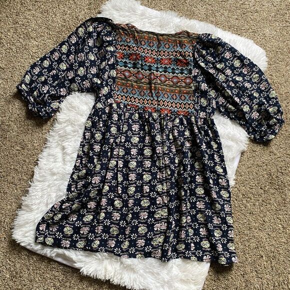 Umgee Dress Boho Floral Tribal Aztec Lightweight Multicolor Half Sleeve Medium - Picture 2 of 8